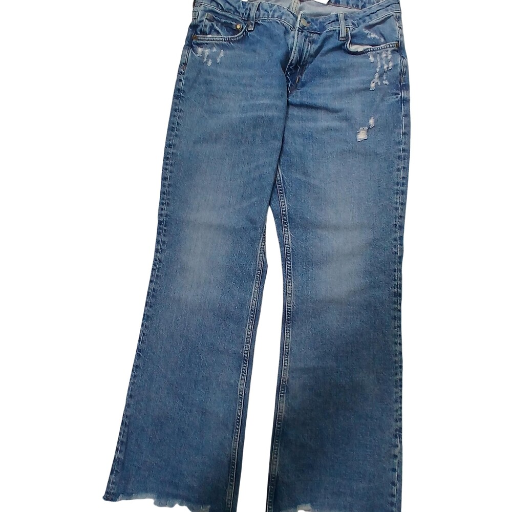 H&M 90s Flare Distressed Jeans Womens 14 Frayed Hem